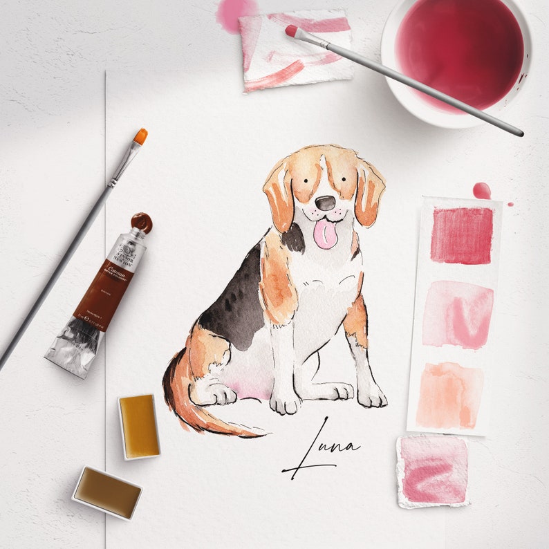Aquarell-Haustierporträt vom Foto, handgemaltes Hundeporträt nach Maß, Haustierauftrag, personalisiertes Hundegeschenk für Tochter von der Mutter Bild 6