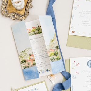 Lake Como Wedding Invitation, Destination Wedding Invitation, Folded Wedding Invitation, Italy Wedding Invitation, Destination Invite