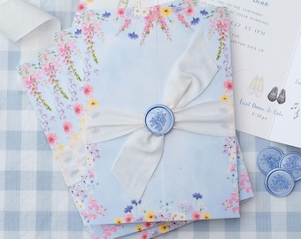 Blue Wildflower Wedding Invitation | Folded Wedding Invitation Wildflower | Gatefold Wedding Invitation Wildflower | Wild Flower Invitation