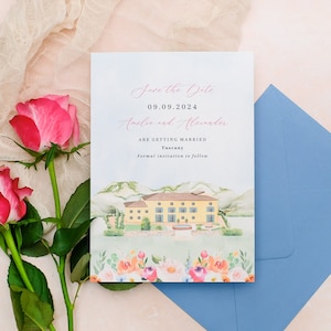 Tuscany Save the Date, Italy Save the Date, Venue Illustration Save the Date, Illustrated Save the Date, Destination Save the Dates