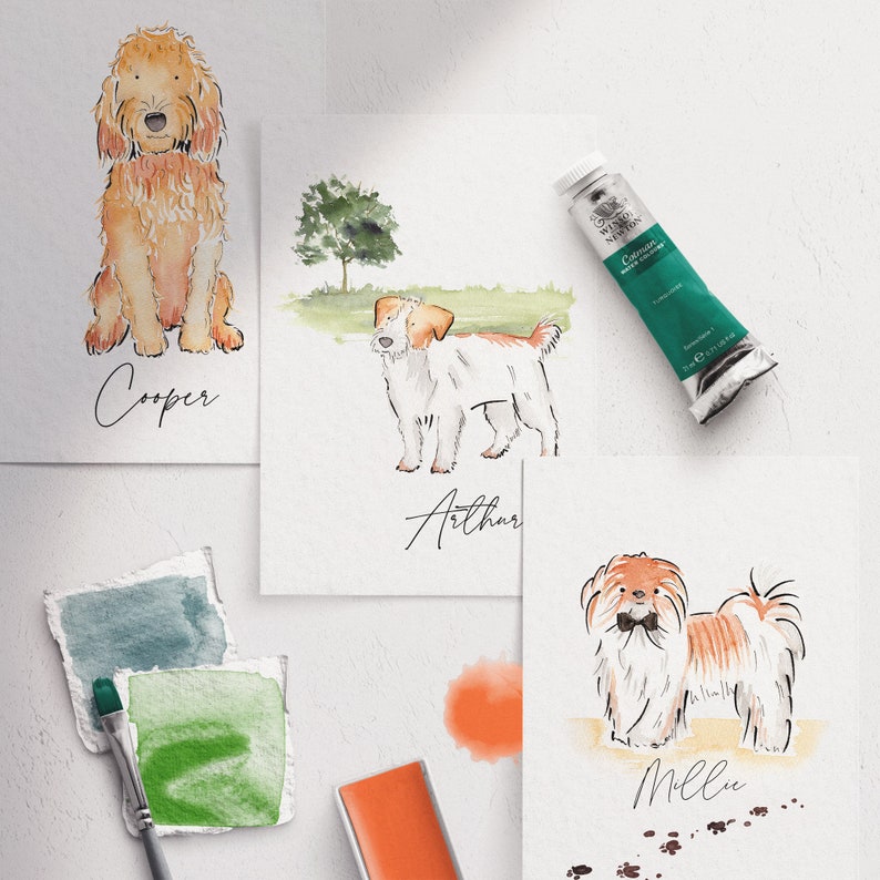 Aquarell-Haustierporträt vom Foto, handgemaltes Hundeporträt nach Maß, Haustierauftrag, personalisiertes Hundegeschenk für Tochter von der Mutter Bild 4