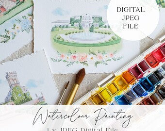 Custom Digital Venue Sketch, Venue Illustration, Wedding Venue Watercolour, church Illustration, Wedding Venue Painting, Wedding Church