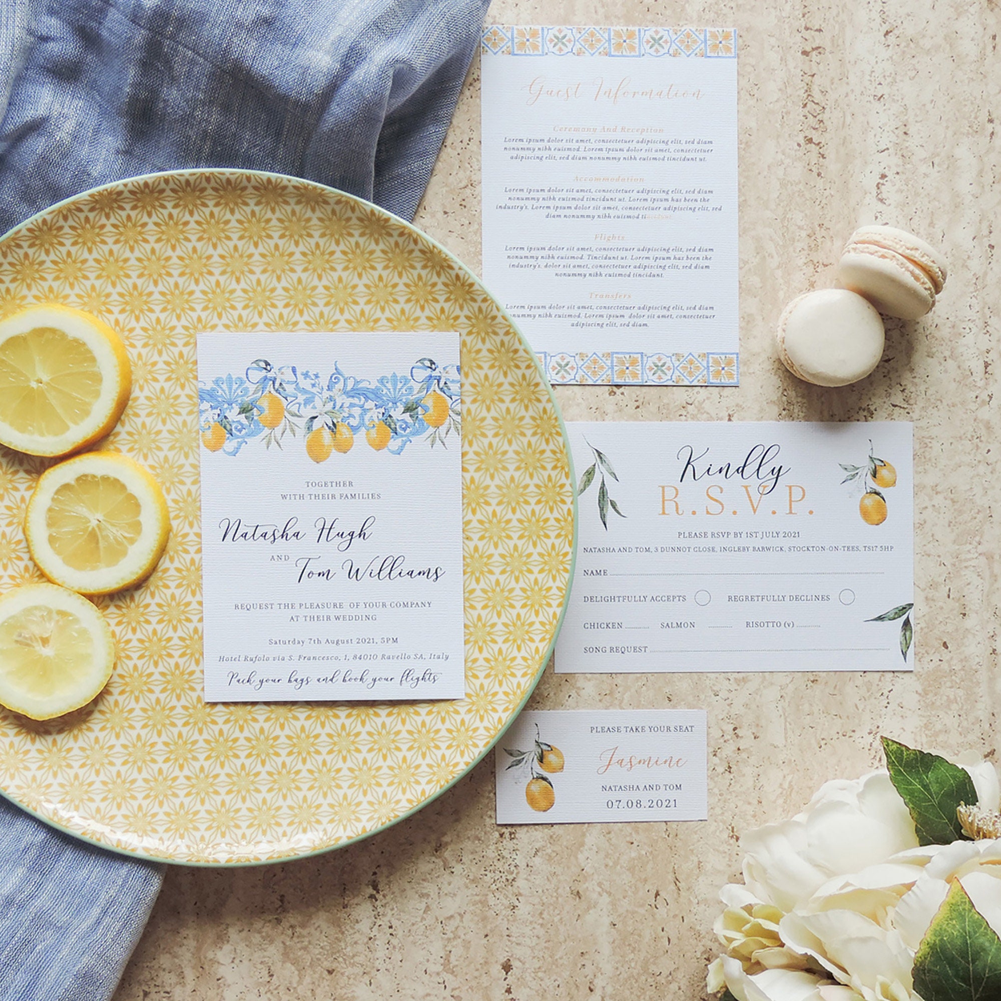 Lemon Wedding Invitation Italian, Italy Wedding Invitation for Destination Wedding, Lemon Themed Wedding Invitation Set Printed Lemon Wedding Invitation Italian, Italy Wedding Invitation for Destination Wedding, Lemon Themed Wedding Invitation Set Printed