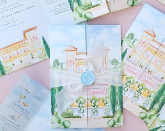Custom Destination Wedding Invitation | Bespoke Wedding Invitation for Destination Wedding | Illustrated Wedding Invitation with Venue