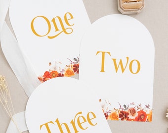 Burnt Orange table Numbers, Arch Table Numbers, Modern Table Numbers, Retro Table Numbers, Arched Table Numbers, Boho Table Numbers