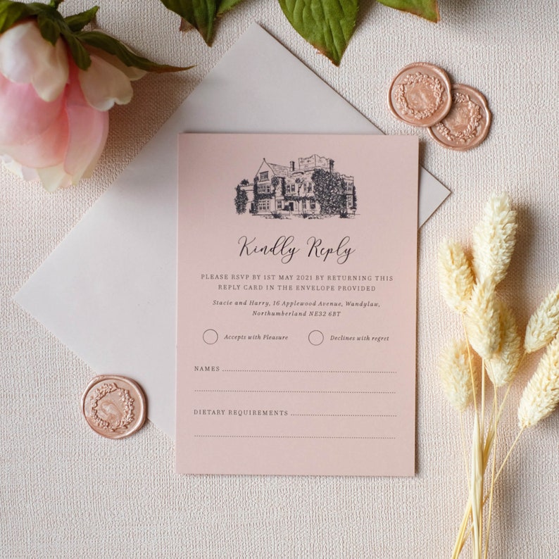 Rose Gold Vellum Venue Portrait Wedding Invitation Pink Wedding Invite Wax Seal Wax Seal Wedding Invite Blush Pink