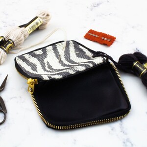 Modern Needlepoint Wallet Kit Genuine Leather Wallet - Zebra Print Tapestry Kit