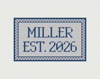 5.5" x 9" Customizable Needlepoint Kit, Last Name, Surname, Wedding Date or Marriage Year, Pillow Kit or Needlepoint Sign