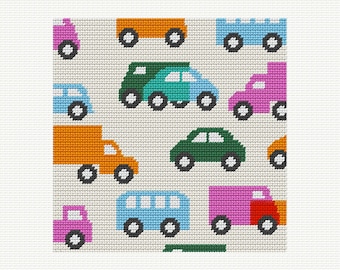 Tela per ricamo a punto croce 8" x 8", kit cuscino per ricamo a punto croce con tema traffico, auto per bambini
