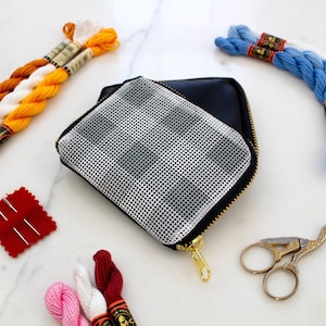 Kit de billetera con punto de aguja moderno Billetera de cuero vegano - Kit de tapicería Gingham