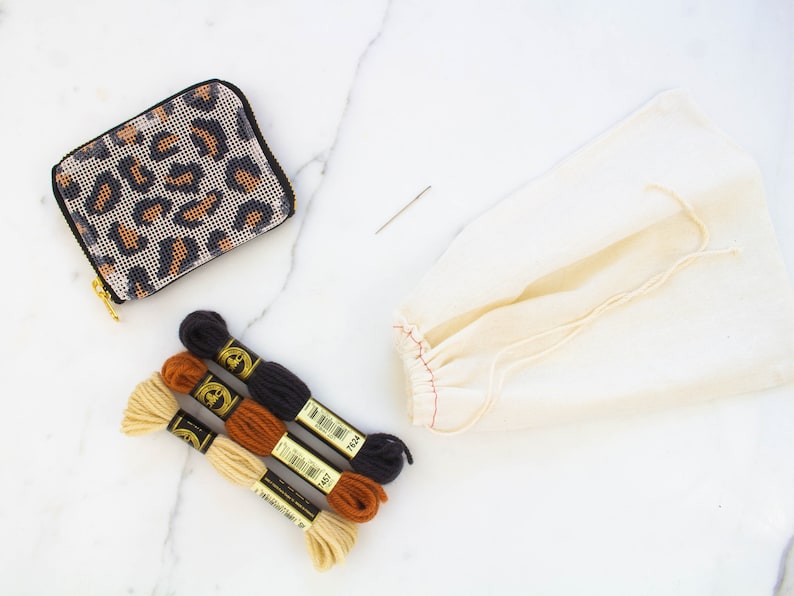 Modern Needlepoint Wallet Kit Genuine Leather Wallet Leopard Etsy