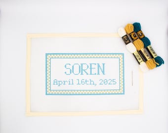 Kit ricamo personalizzabile da 4,5" x 8", nome, cognome, data di nascita, kit cuscino o cartello ricamo