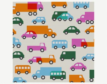 Tela per ricamo a punto croce 16" x 16", kit cuscino per ricamo a punto croce con tema traffico, auto per bambini