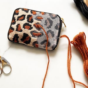 Modern Needlepoint Wallet Kit Genuine Leather Wallet - Leopard Print Tapestry Kit
