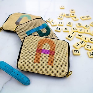 Kit portafoglio moderno ad ago Portafoglio in vera pelle - Kit arazzo monogramma personalizzato