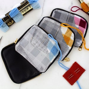 Kit de billetera con punto de aguja moderno Cartera de cuero genuino - Kit de tapicería de guinga
