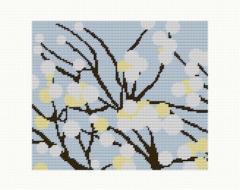 Kit arazzo con tela a punto croce da 8,5" x 10", salice piangente, floreale astratto