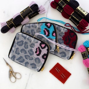 Modern Needlepoint Wallet Kit Genuine Leather Wallet - Colorful Leopard Print Tapestry Kit