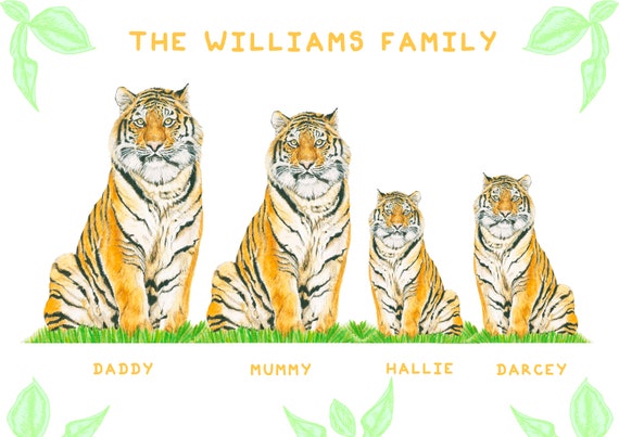 Tiger Family Print Personalised Animal Families Family Names - Etsy Denmark Tiger Family Print Personalised Animal Families Family Names - Etsy Denmark