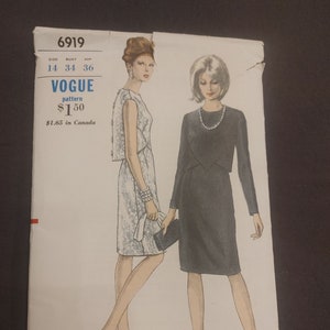 Vogue Pattern 6919 One Piece Dress Vintage Pattern Size 14