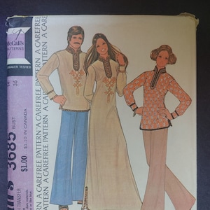 1973 Mccalls 3685 Misses&#39; Caftan Size 14 Bust 36 Uncut Vintage Sewing Pattern