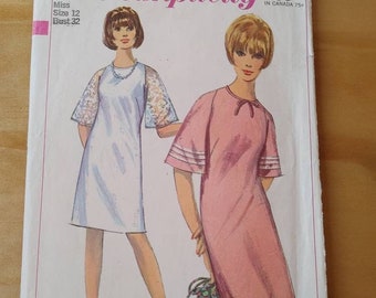 1966 Simplicity 6534 Misses One Piece Dress Vintage Printed Pattern Size 12