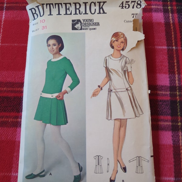 1967 Butterick 4578 Misses One Piece Dress Mary Quant vintage sewing pattern Size 10 Bust 31