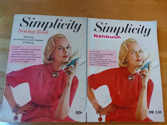 Pair of Simplicity Sewing Books 1958 English Edition and 1959 German  Edition 