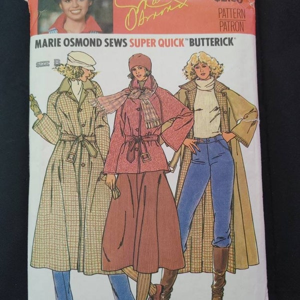 Butterick 6269 1978 Marie Osmond Super Quick Misses' Reversible Jacket, Coat and Belt Vintage Printed Pattern size 10