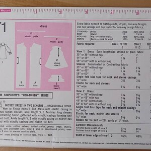 1971 Simplicity 9471 Simple-to-sew Misses' Dress in Two Lengths Vintage ...