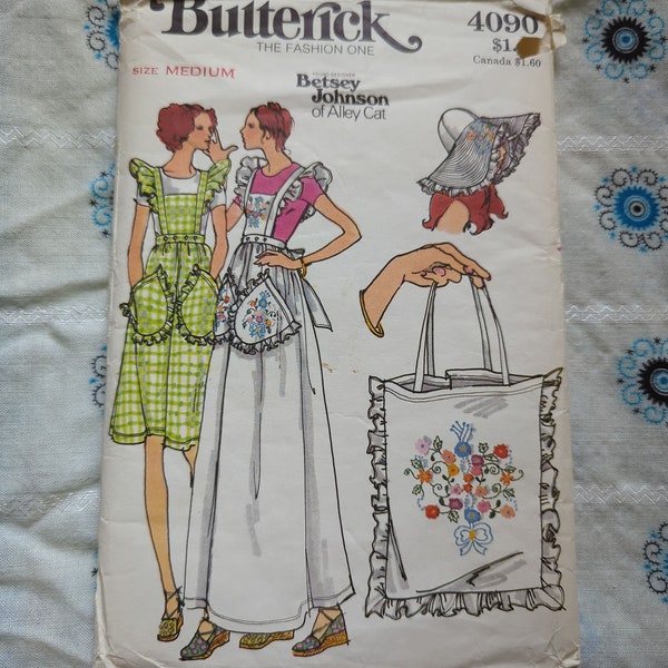 1975 Butterick 4090 Misses Jumper, Hat, Bag, & embroidery Transfers by Betsey Johnson of Alley Cat Vintage Printed Pattern Size M Bust 34-36