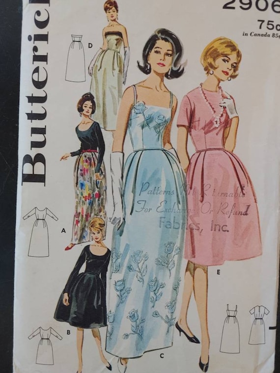 1964 Butterick 2906 Misses Bell Skirted Evening Dress Vintage Sewing  Pattern Miss Size 10 - Etsy