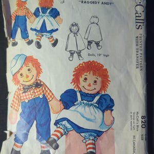 1953 McCall&#39;s 820 Raggedy Ann and Raggedy Andy 19&quot; Stuffed Dolls Vintage Printed Pattern with Transfer
