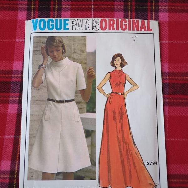 1972 Vogue Paris Original 2794 Pierre Balmain Misses' Dress Vintage Uncut Printed Pattern Size 8 Bust 31.5