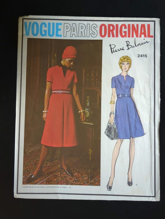 1970s Vogue Paris Original Pierre Balmain Dress Pattern - Size 14 - Etsy