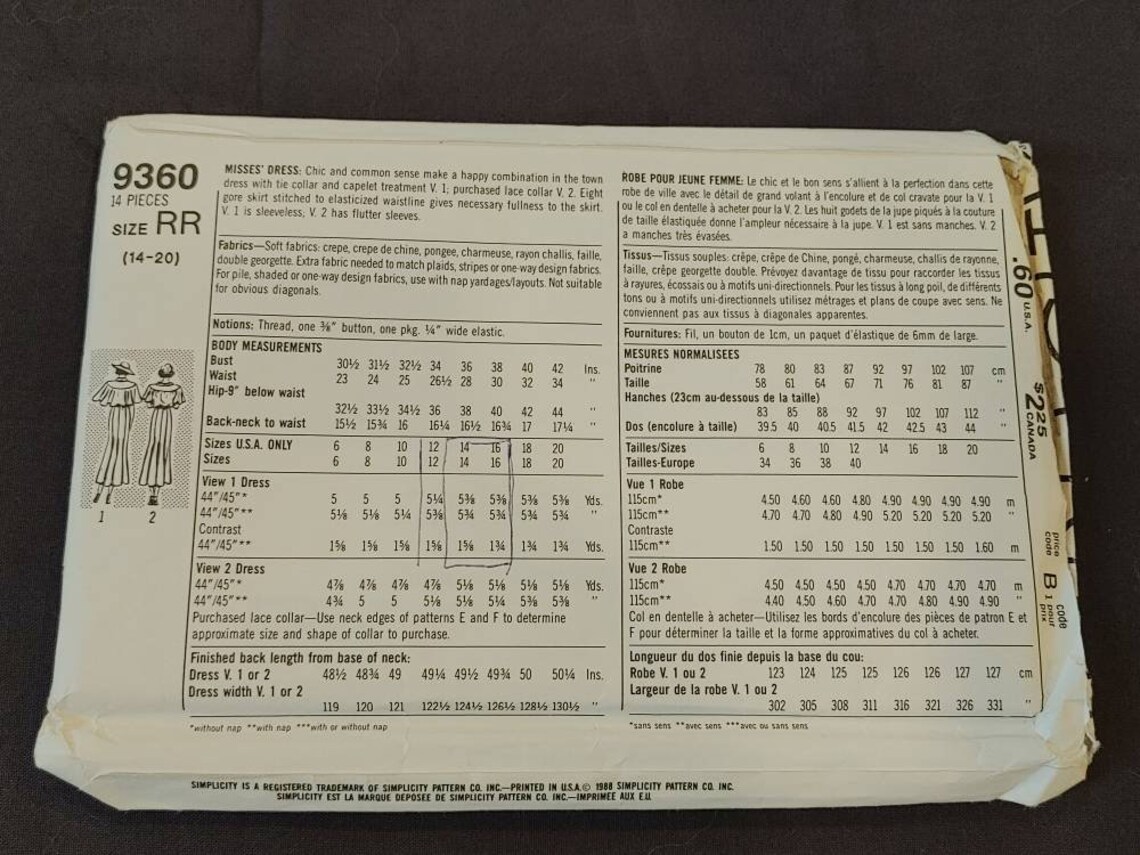 1998 Simplicity 9360 60th Anniversary Misses' Dress UNCUT Printed ...