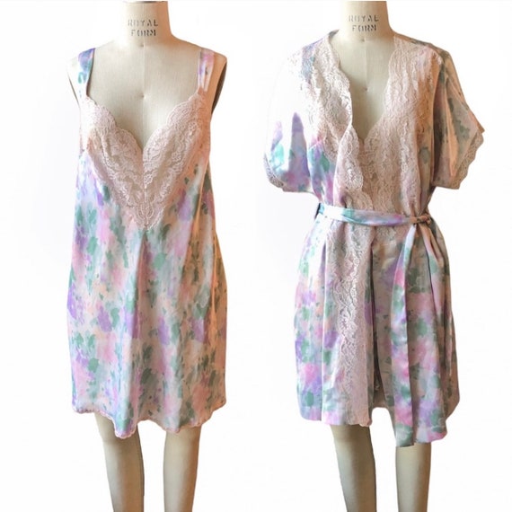 Vintage Vanity Fair Floral Nightgown Robe Set Med