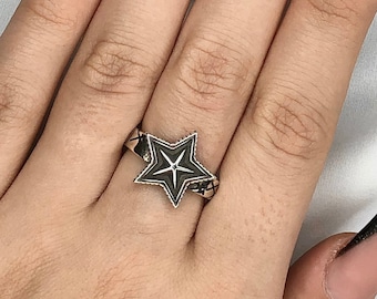 Moon Star Ring, Statement Rings, Women&#39;s Rings, Star Ring, 925 Sterling Silver Ring, Rings for Men, Hippie Rings, Band Rings for Woman, Adju