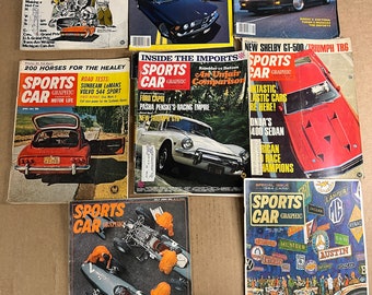 Lot de 8 magazines graphiques de voitures de sport des années 60
