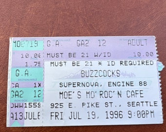 Vintage Buzzcocks Supernova Engine 88 Seattle 1996 concertticket Stub Punk