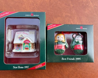 Lot of 2 VTG American Greetings Christmas Ornaments New Home, Best Friends 1995, 1997