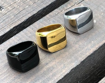 Stainless steel brutalist Ring, Men jewellery, Statement Rings, Gothic Ring, Band Rings Sizes 7,8,9,10,11, 12 / Gold, Silver, Black /  - 1 P