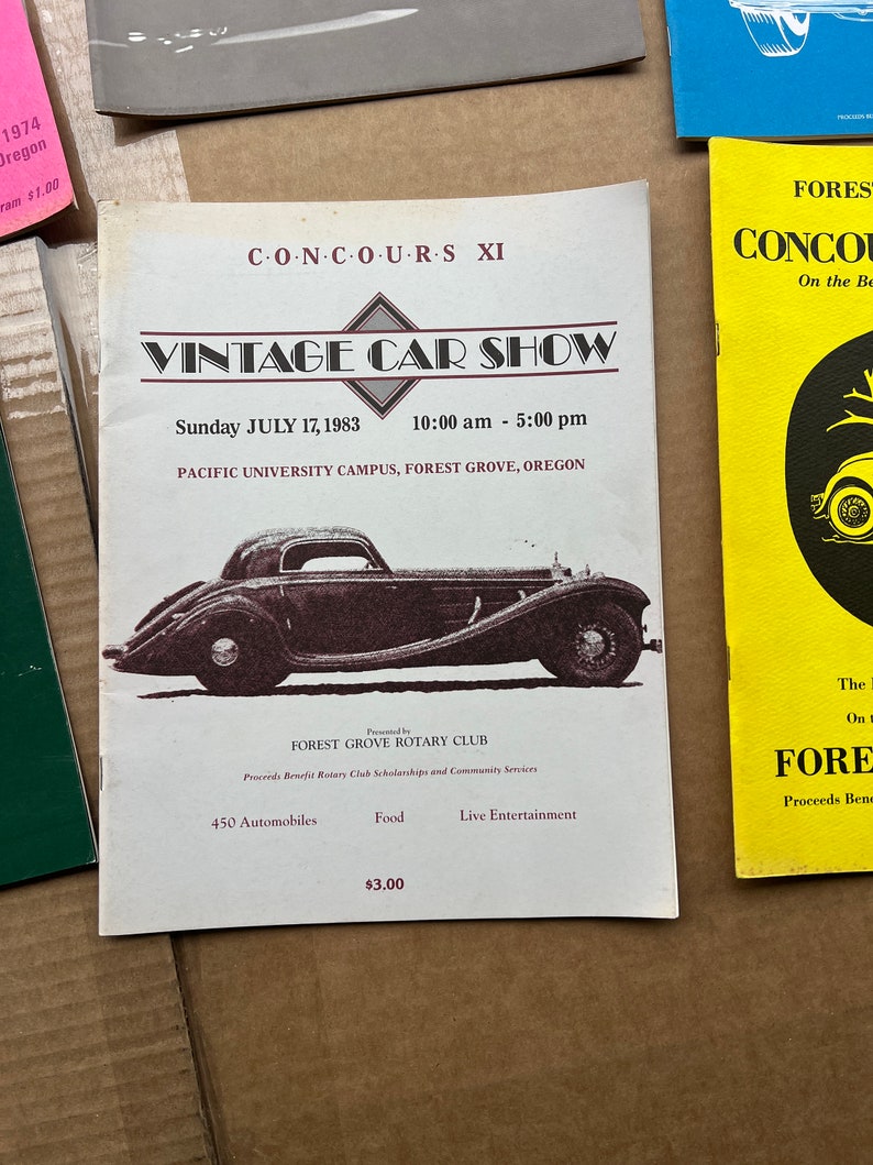 Lot de 6 VTG Concours d'élégance, programme du salon de l'automobile souvenir Forest Grove Oregon image 2