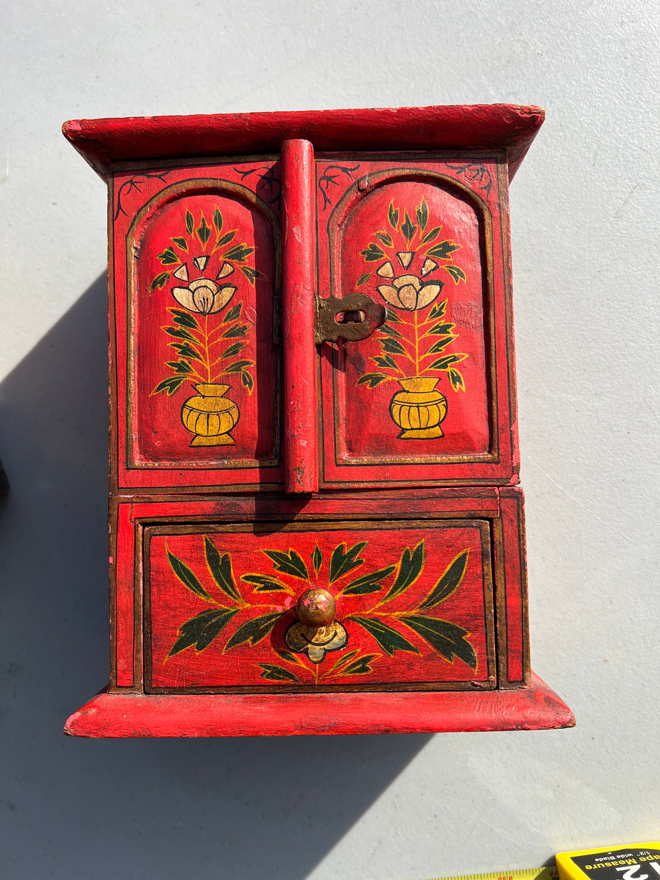 Primative Red Hand Painted Jewelry 9 X 7 X Etsy