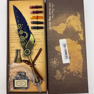 Vintage Style 1502 World Map Serie Kalligraphie Blauer Federstift & Spitzen Set