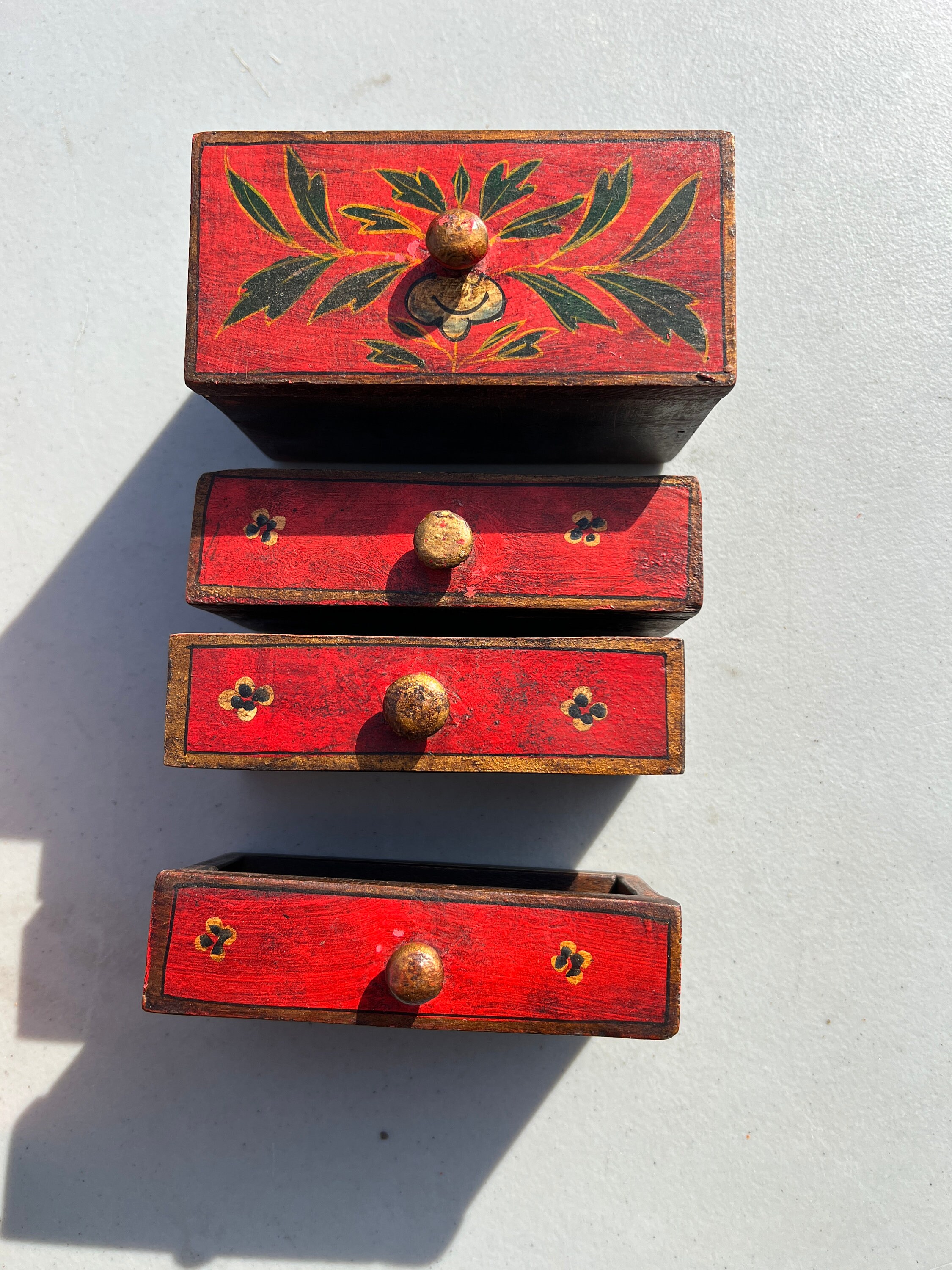 Primative Red Hand Painted Jewelry 9 X 7 X Etsy