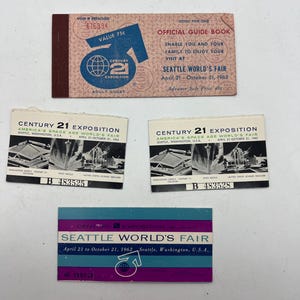 Set von 4Seattle World's Fair 1962 Ticket Stub, offizieller Reiseführer