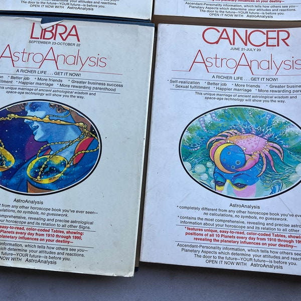 Lot of 5 Vintage AstroAnalysis 1976 / Aries, Capricorn, Libra, Cancer, Virgo / Paperback, Hardback