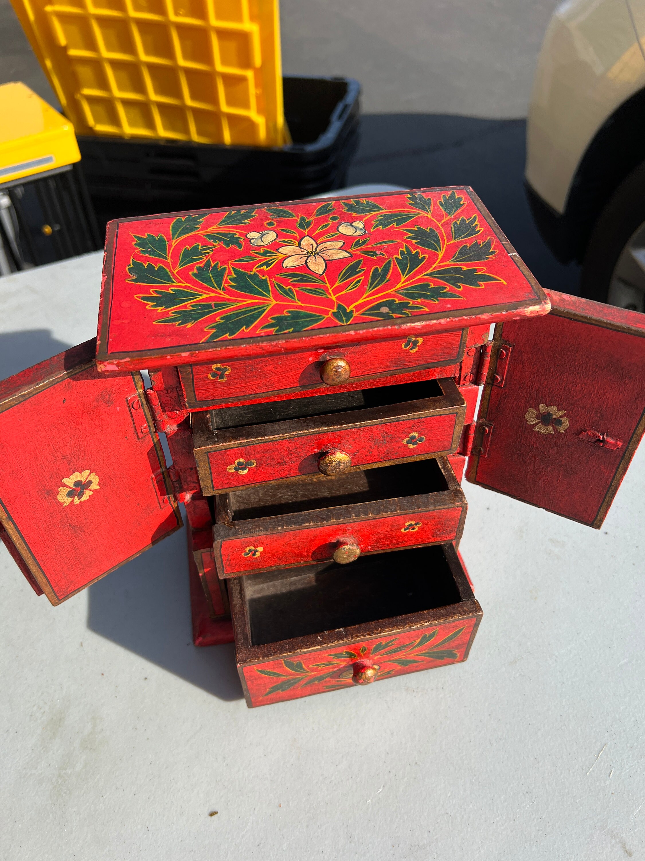 Primative Red Hand Painted Jewelry 9 X 7 X Etsy