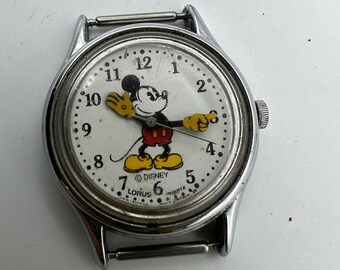 Vintage Lorus Disney Mickey Mouse Watch Dames Silver Tone V515-6080 Geen band